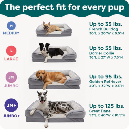 Orthopedic Dog Bed for Large/Medium Dogs W/ Removable Bolsters & Washable Cover, for Dogs up to 55 Lbs - Plush & Velvet Waves Perfect Comfort Sofa - Brownstone, Large