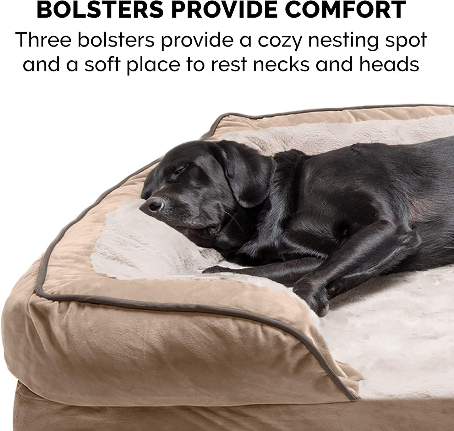 Orthopedic Dog Bed for Large/Medium Dogs W/ Removable Bolsters & Washable Cover, for Dogs up to 55 Lbs - Plush & Velvet Waves Perfect Comfort Sofa - Brownstone, Large