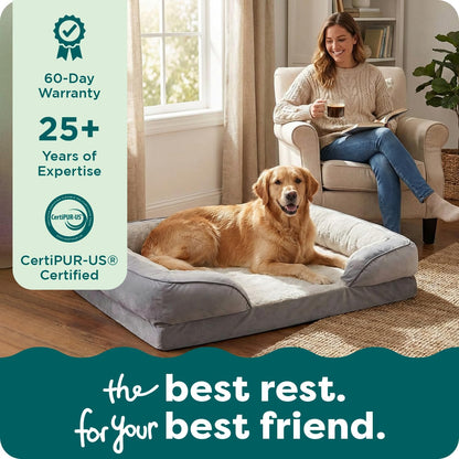 Orthopedic Dog Bed for Large/Medium Dogs W/ Removable Bolsters & Washable Cover, for Dogs up to 55 Lbs - Plush & Velvet Waves Perfect Comfort Sofa - Brownstone, Large