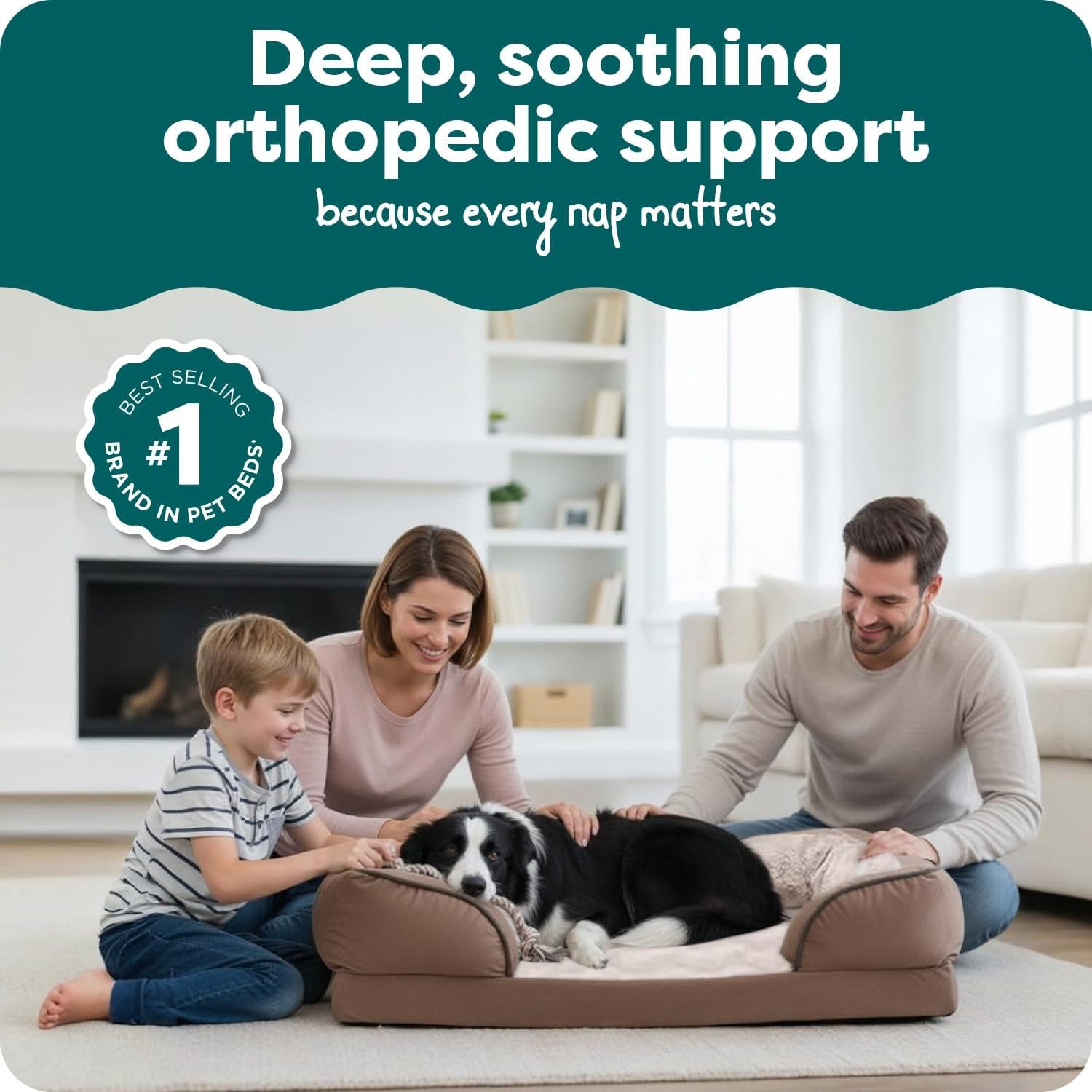 Orthopedic Dog Bed for Large/Medium Dogs W/ Removable Bolsters & Washable Cover, for Dogs up to 55 Lbs - Plush & Velvet Waves Perfect Comfort Sofa - Brownstone, Large