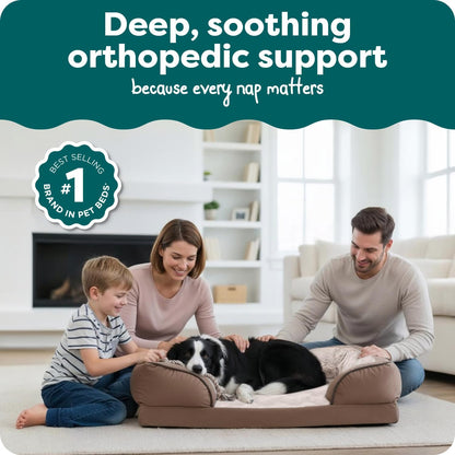 Orthopedic Dog Bed for Large/Medium Dogs W/ Removable Bolsters & Washable Cover, for Dogs up to 55 Lbs - Plush & Velvet Waves Perfect Comfort Sofa - Brownstone, Large